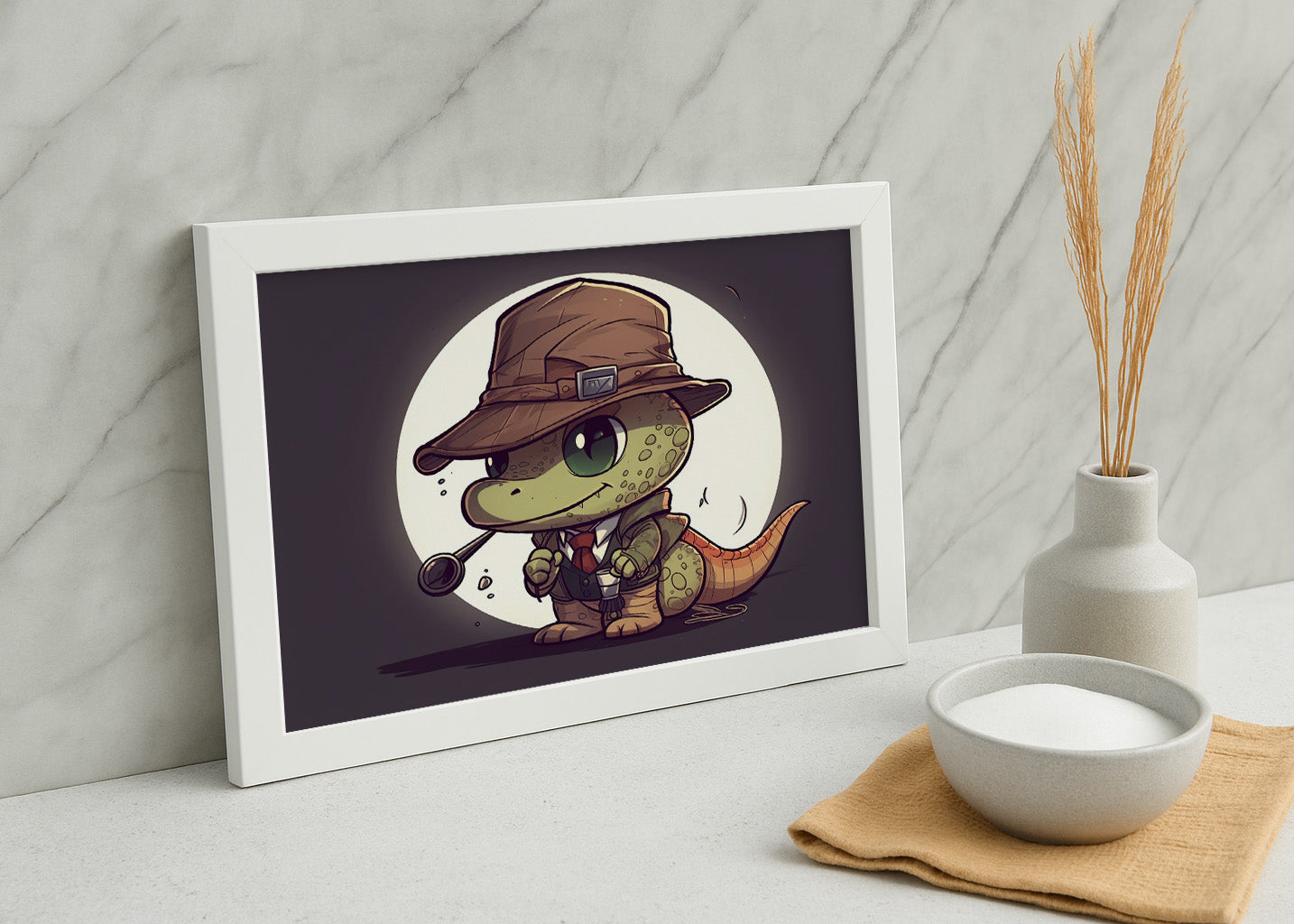 Cuadro Dinosaurio detective chibi