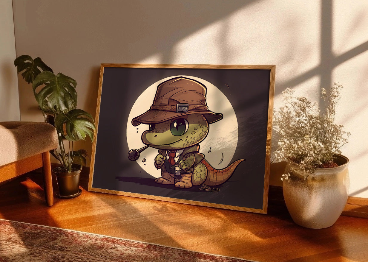 Cuadro Dinosaurio detective chibi