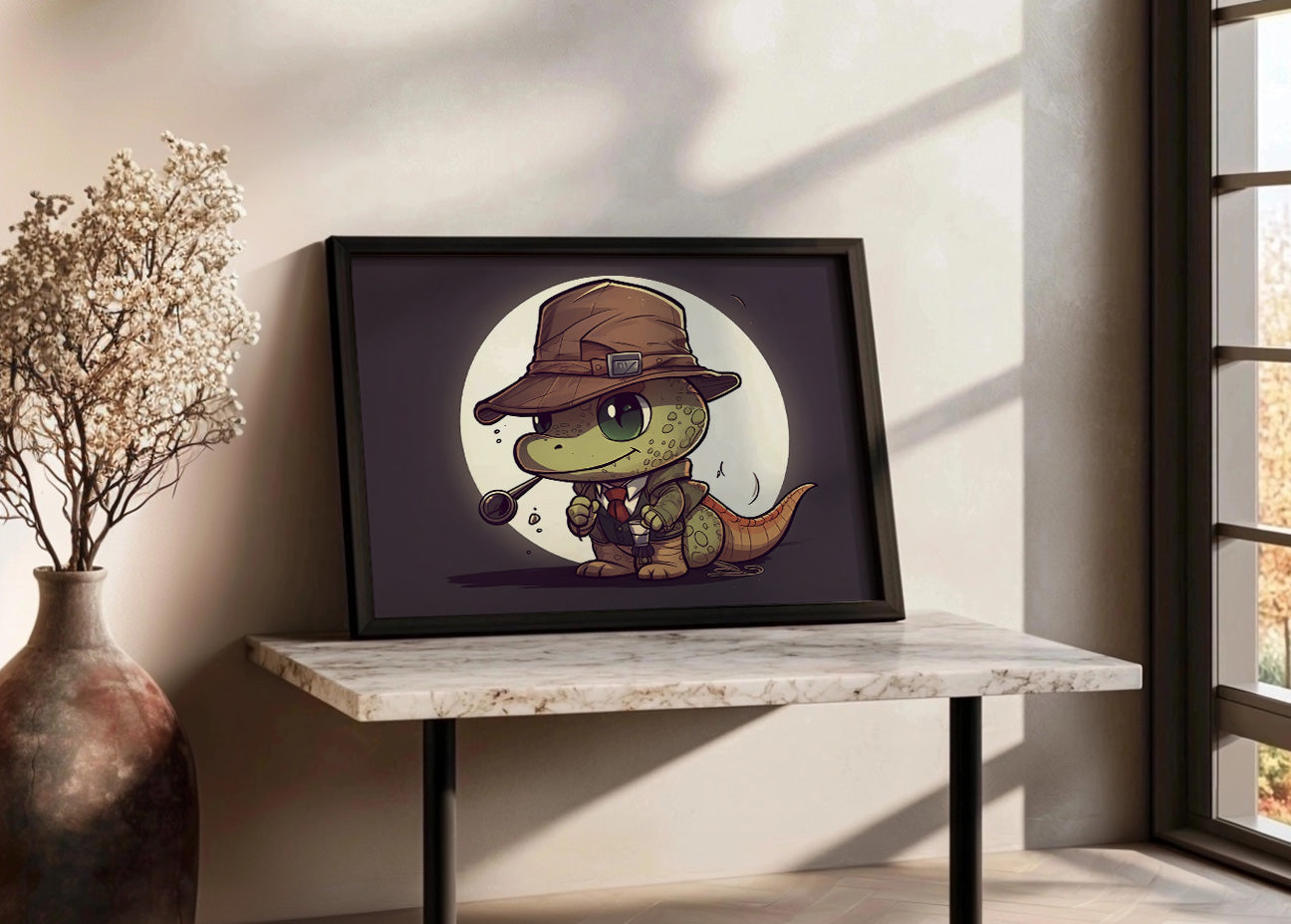 Cuadro Dinosaurio detective chibi