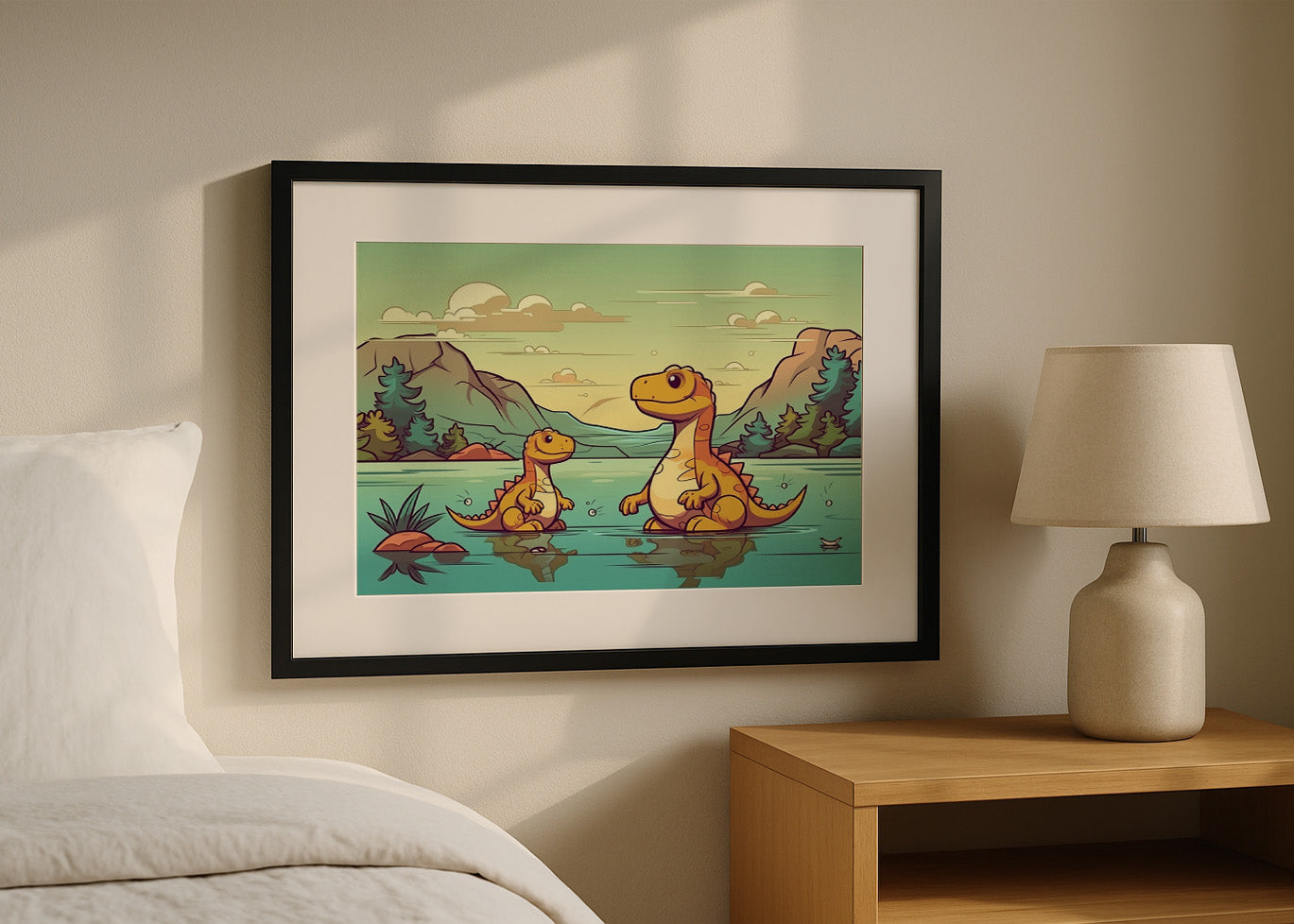 Cuadro Dinosaurios en el lago