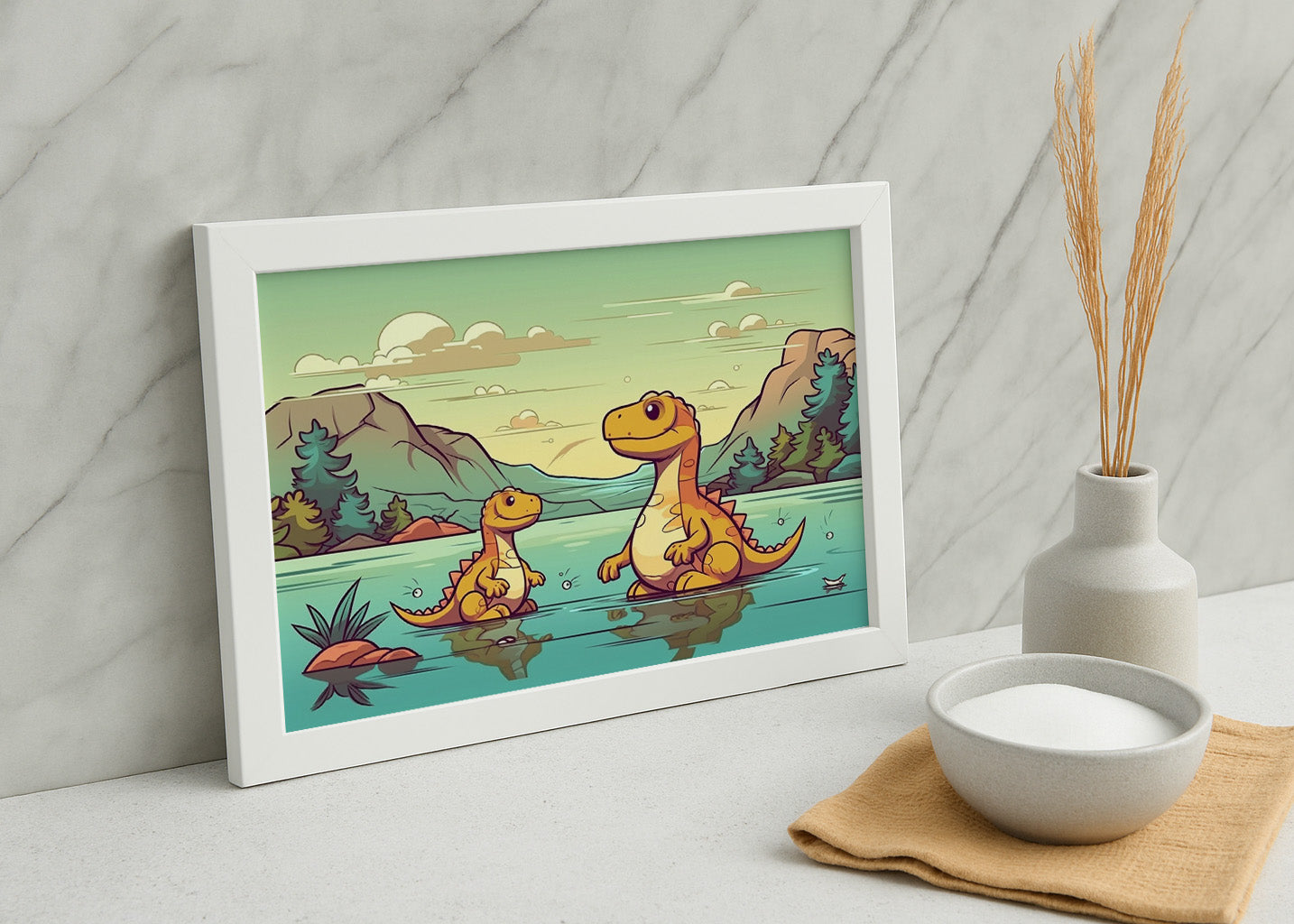Cuadro Dinosaurios en el lago