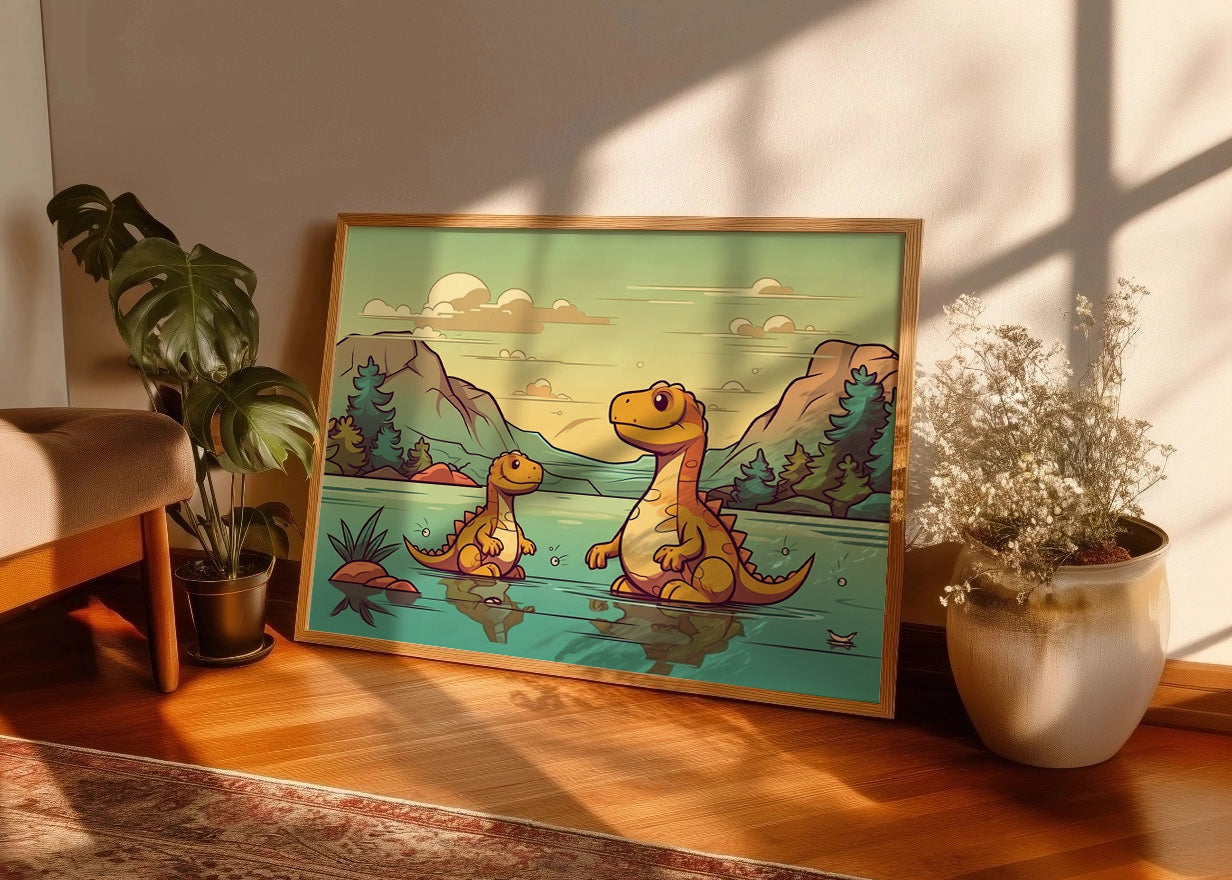 Cuadro Dinosaurios en el lago