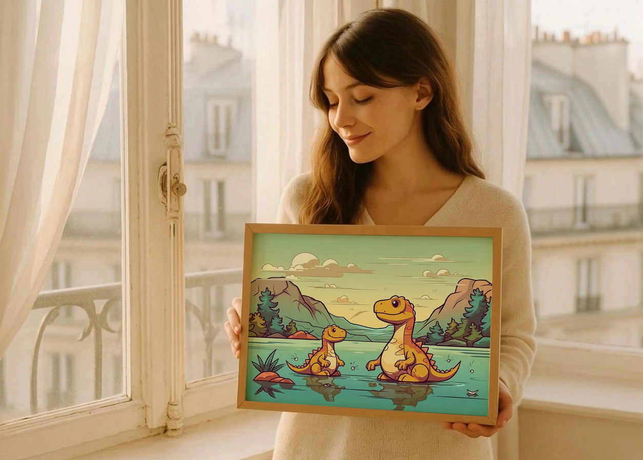 Cuadro Dinosaurios en el lago