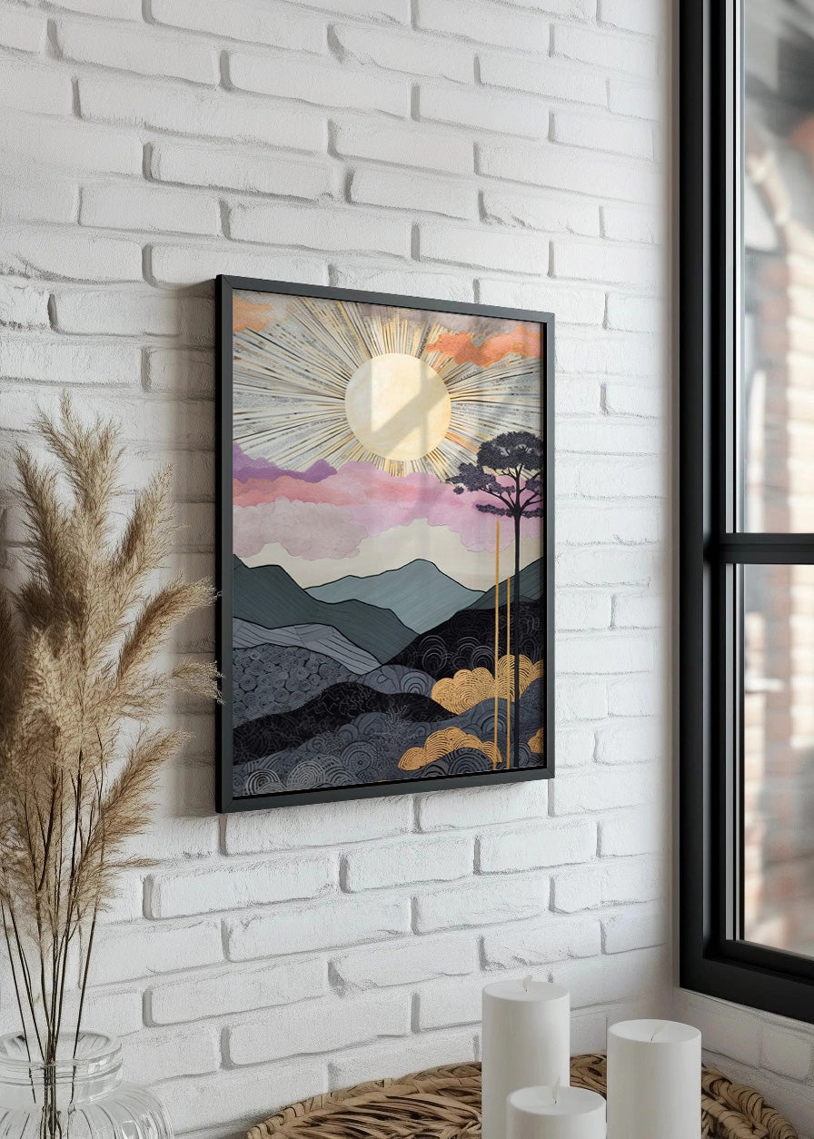 Cuadro Estampado estilo japonés puesta de sol