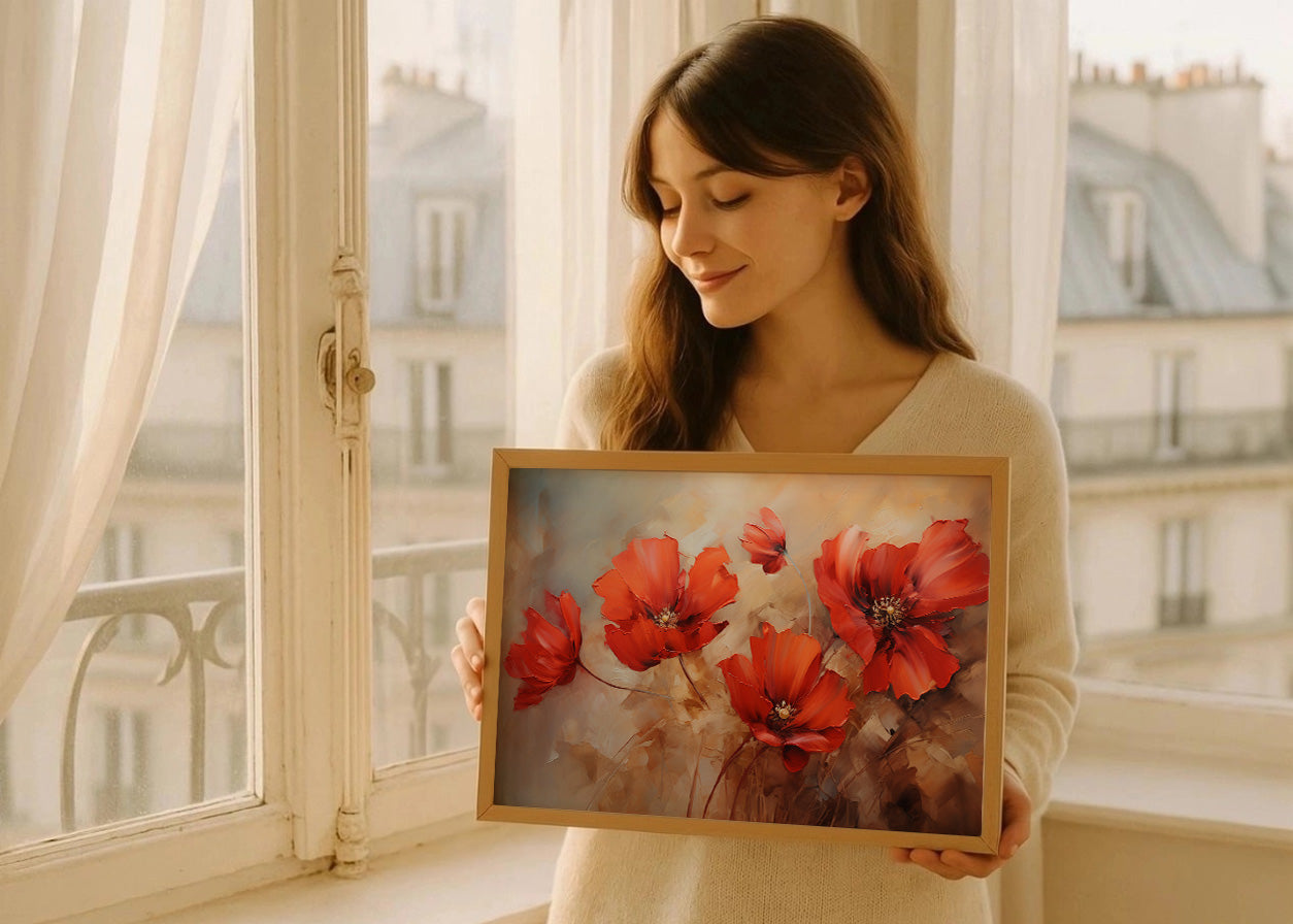 Cuadro Flores tono rojizo y marrón