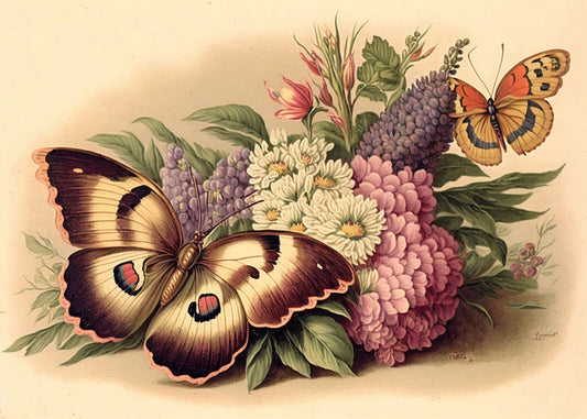 Cuadro Mariposas y flores vintage