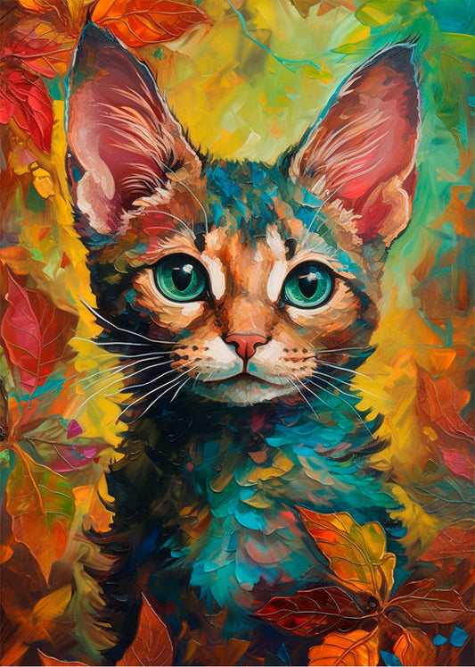 Cuadro Gatito pintado con colores vivos