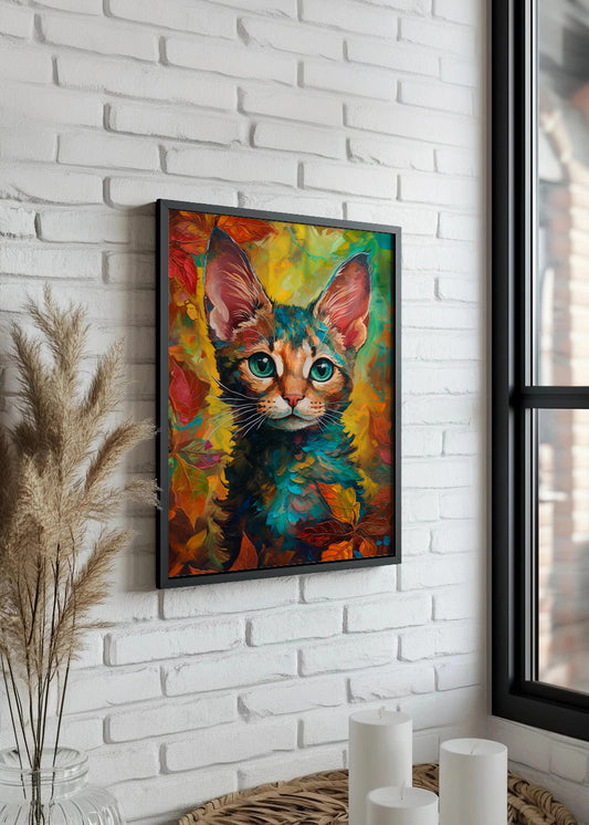Cuadro Gatito pintado con colores vivos