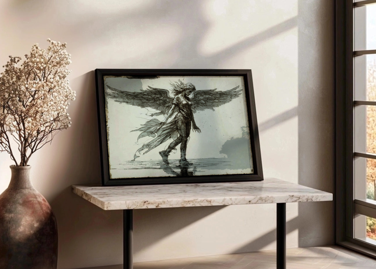 Cuadro Ángel a blanco y negro