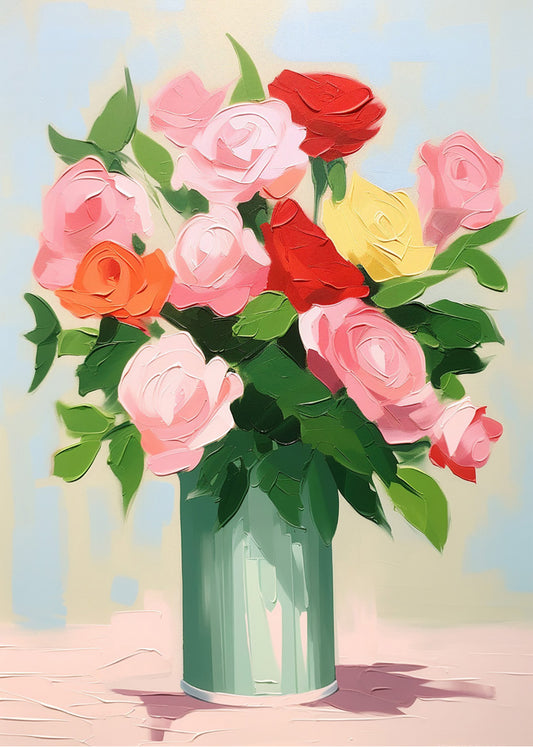 Cuadro Jarrón con ramo de rosas