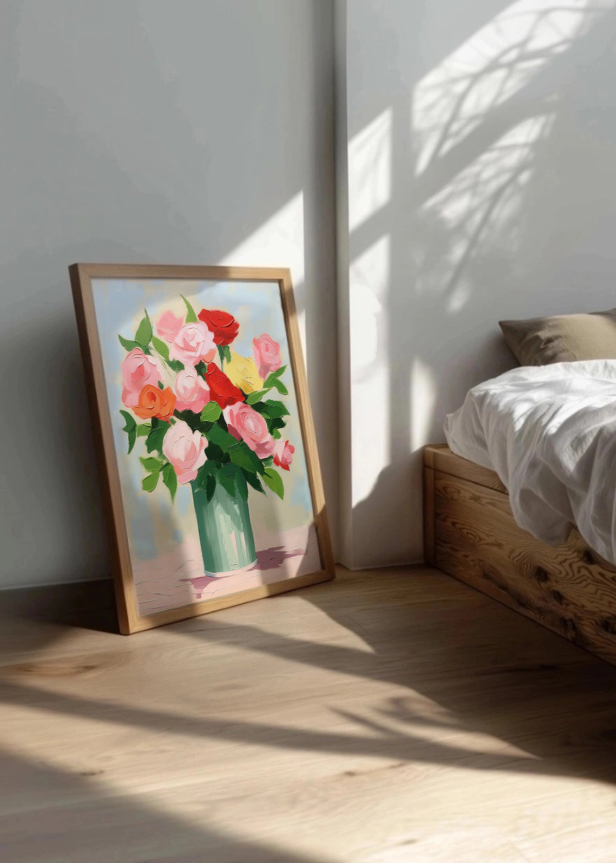 Cuadro Jarrón con ramo de rosas
