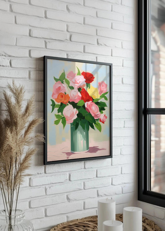 Cuadro Jarrón con ramo de rosas