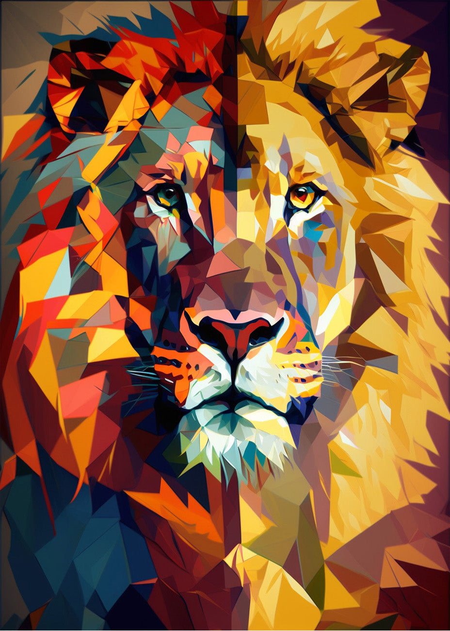 Cuadro León en triángulos arte abstracto
