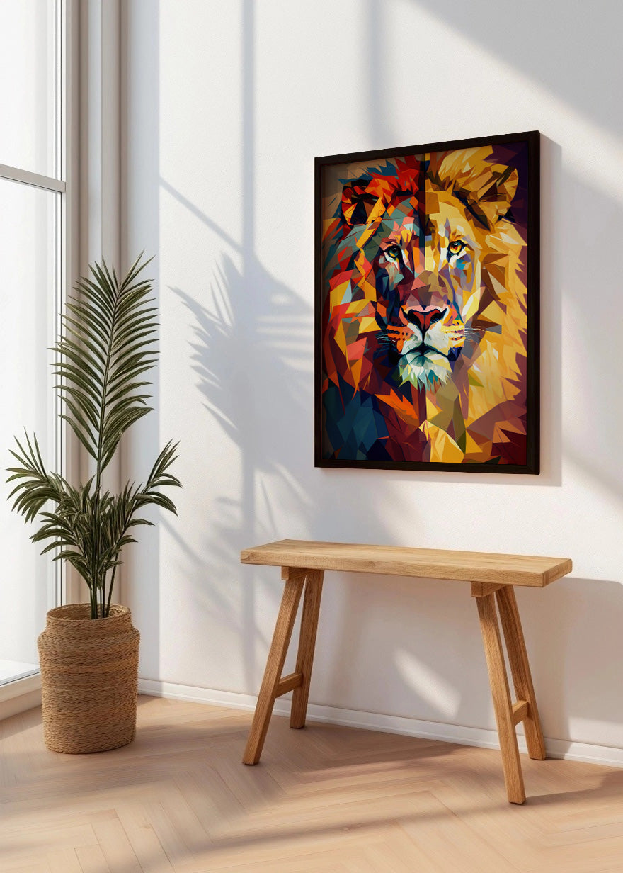 Cuadro León en triángulos arte abstracto