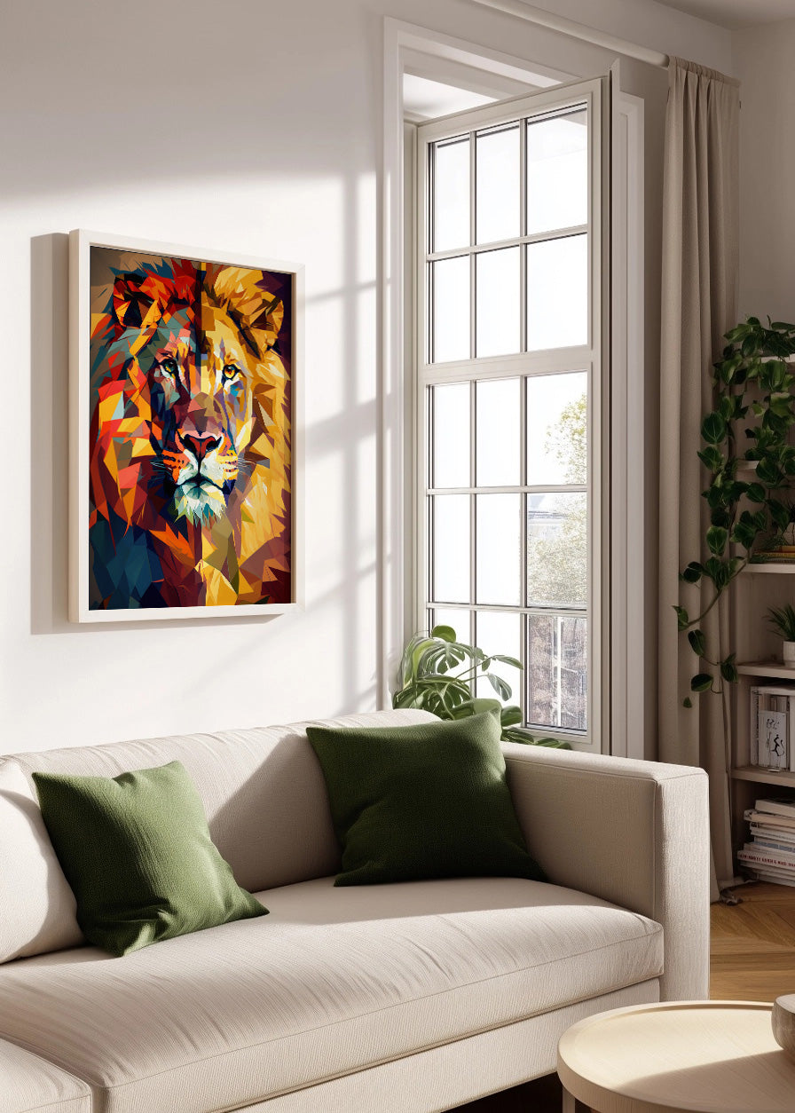 Cuadro León en triángulos arte abstracto