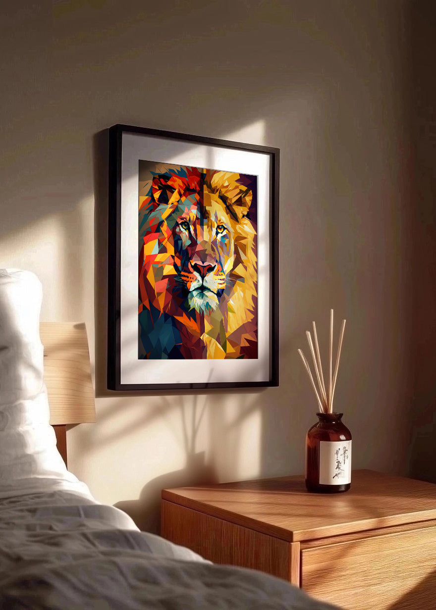 Cuadro León en triángulos arte abstracto