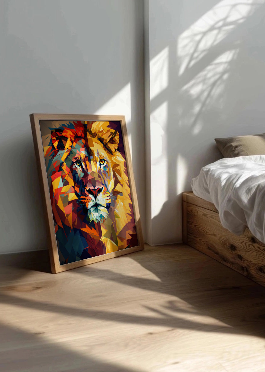 Cuadro León en triángulos arte abstracto