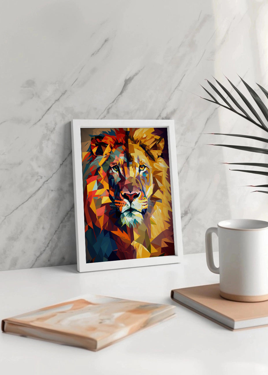 Cuadro León en triángulos arte abstracto