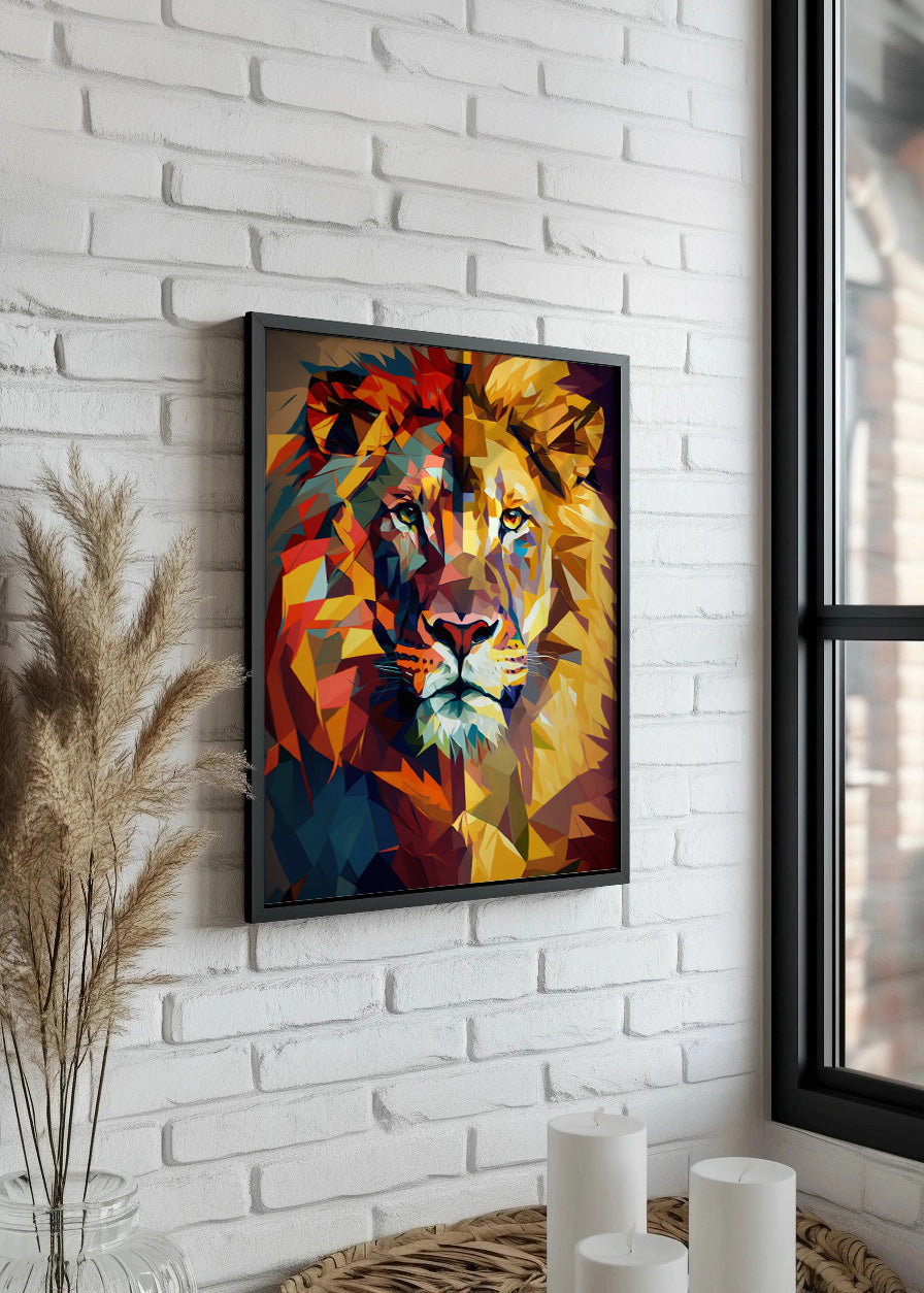 Cuadro León en triángulos arte abstracto