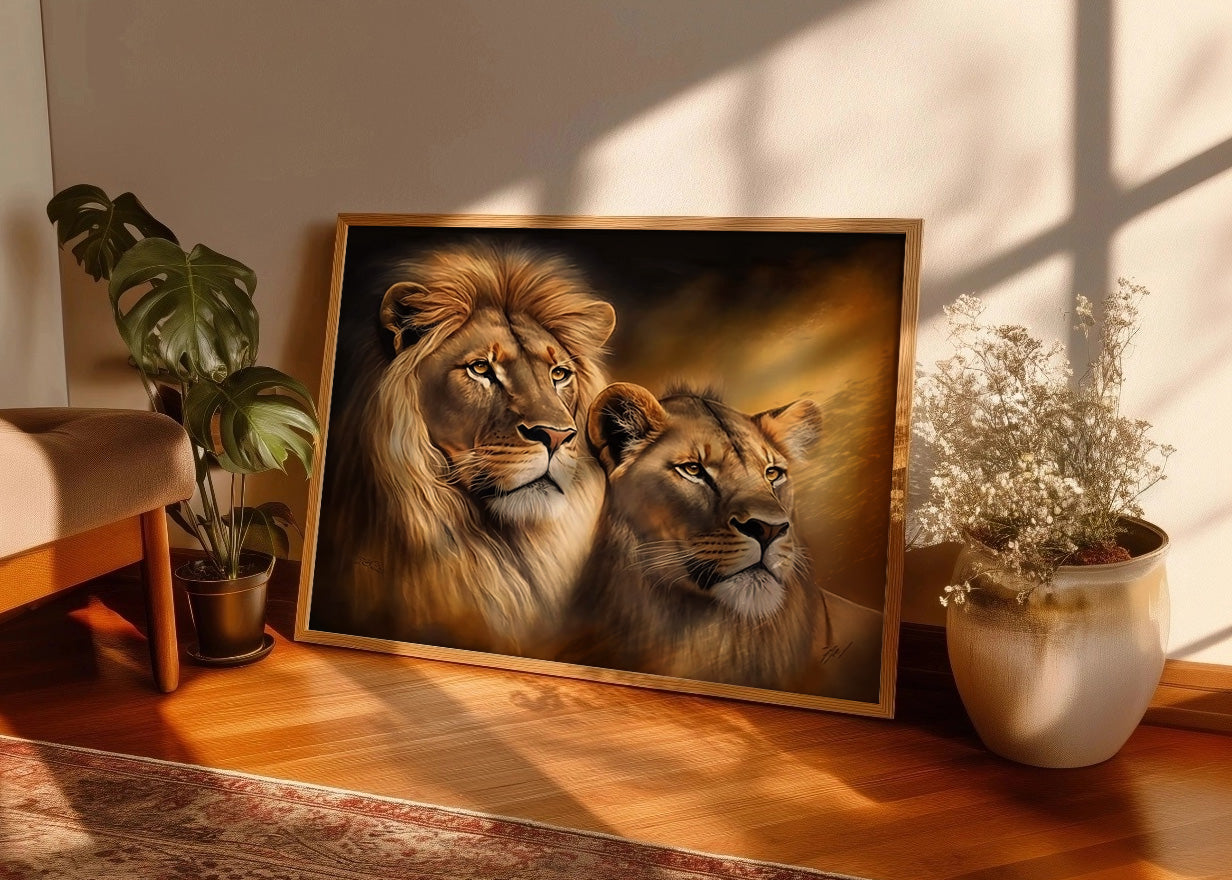 Cuadro El león y la leona: Reyes de la selva
