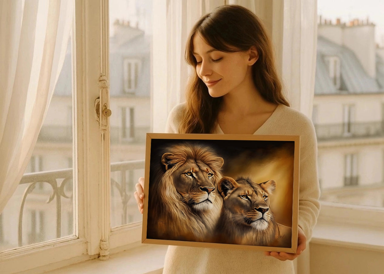 Cuadro El león y la leona: Reyes de la selva
