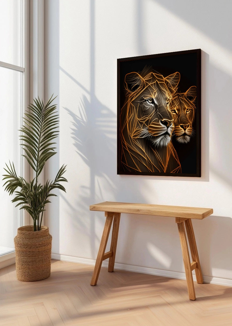 Cuadro León y su leona neones