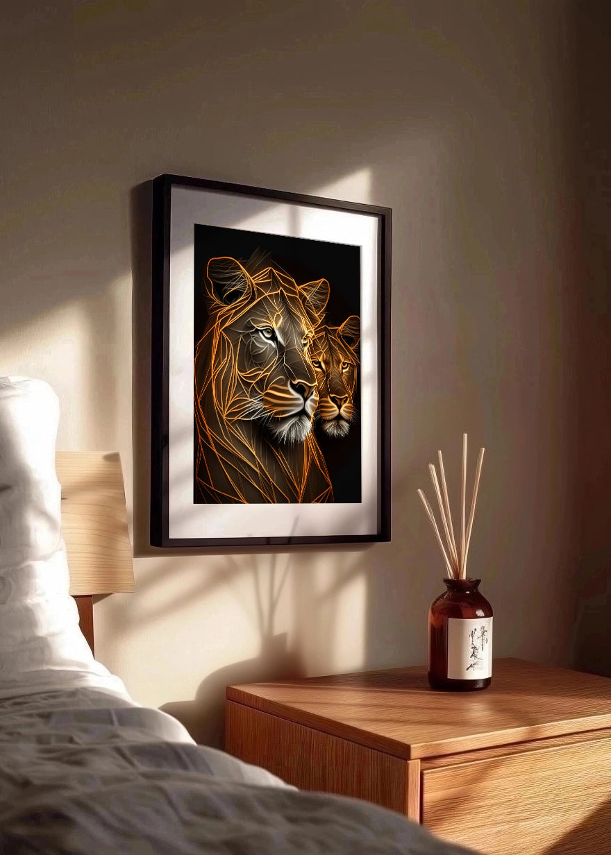 Cuadro León y su leona neones