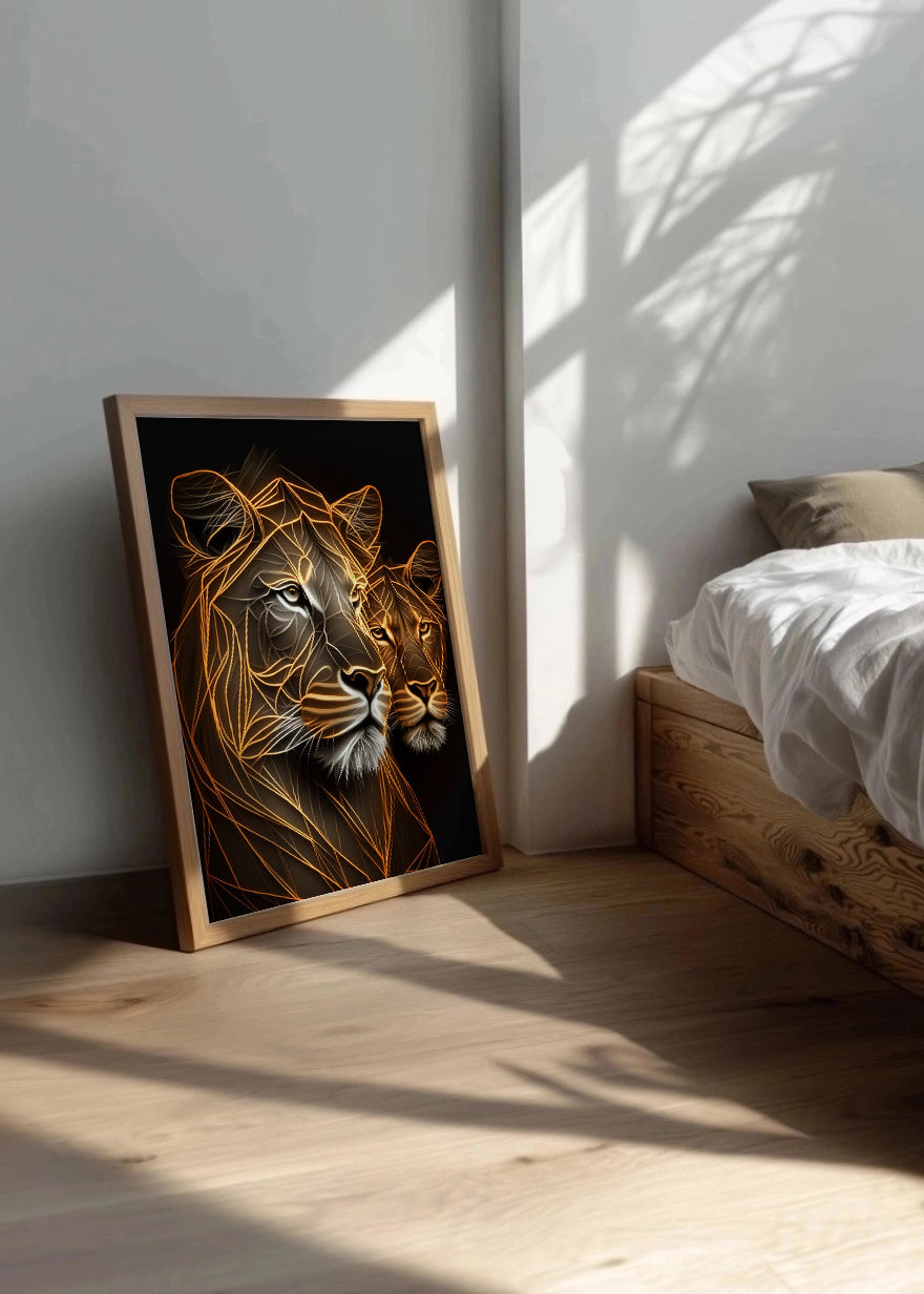 Cuadro León y su leona neones