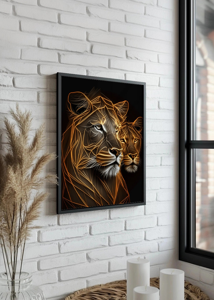 Cuadro León y su leona neones