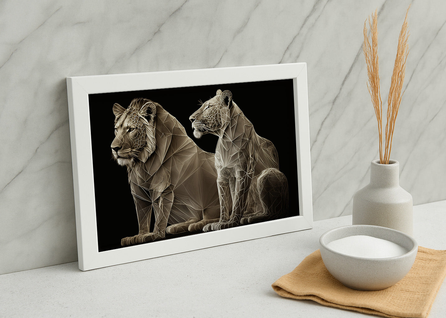 Cuadro León y leona en formas