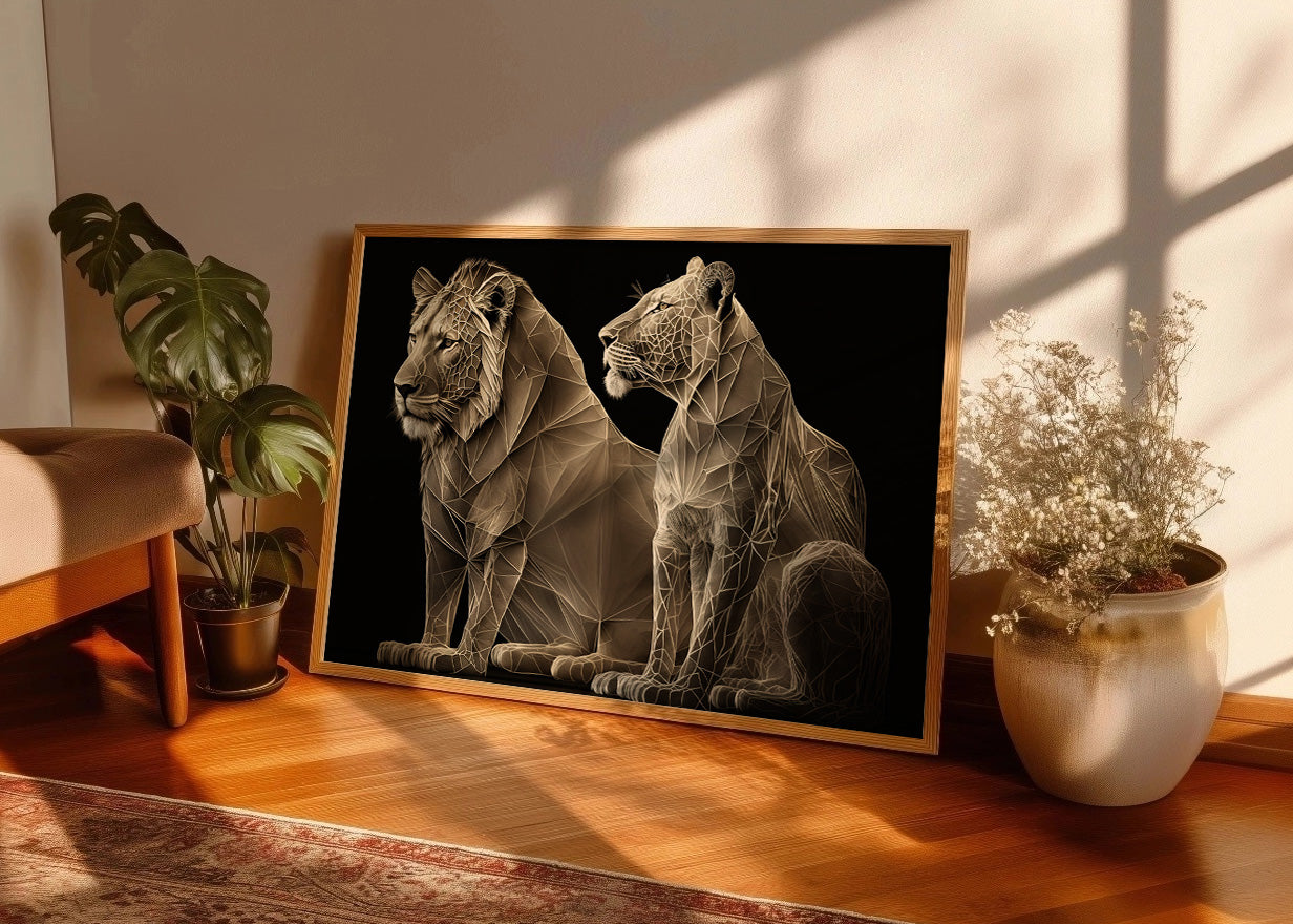 Cuadro León y leona en formas