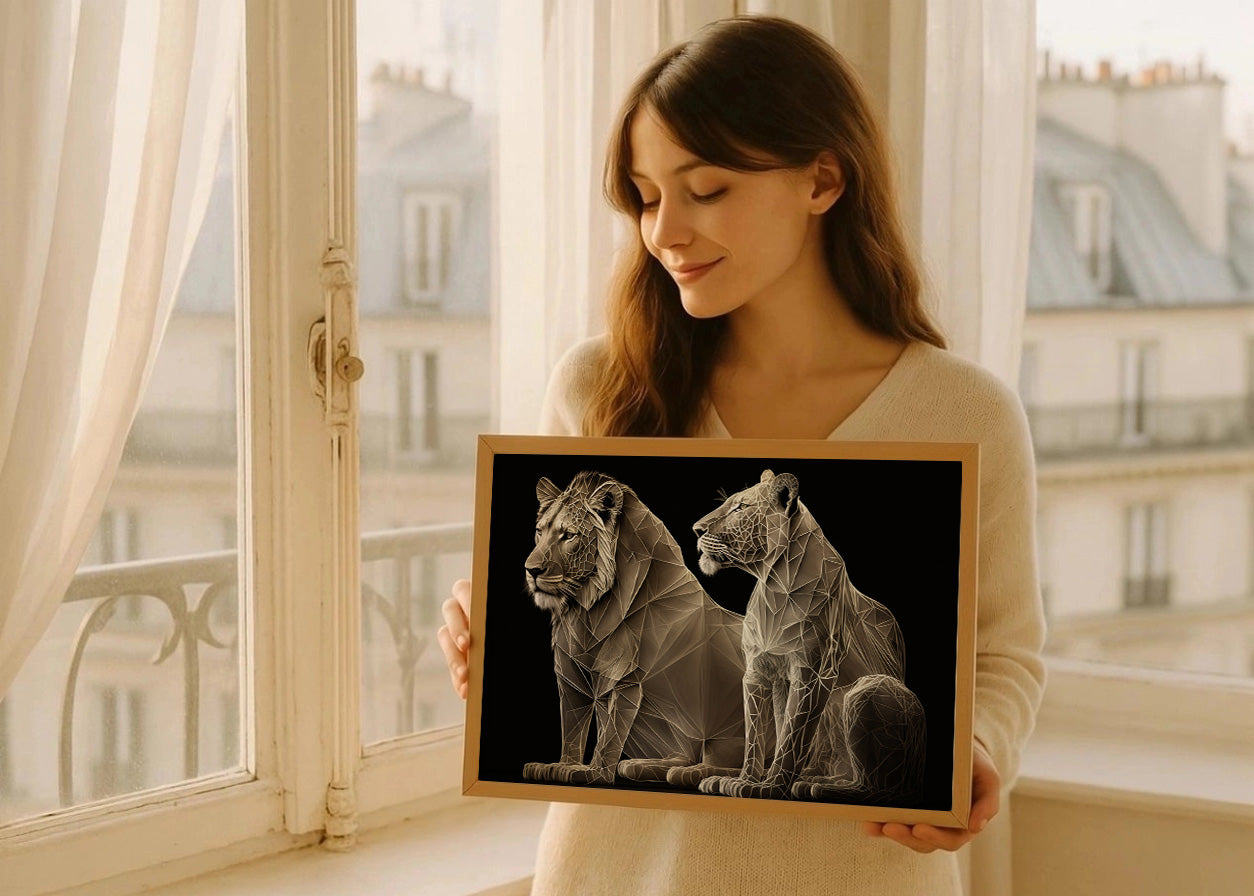 Cuadro León y leona en formas
