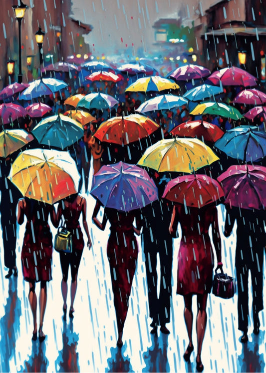 Cuadro Personas con paraguas de colores