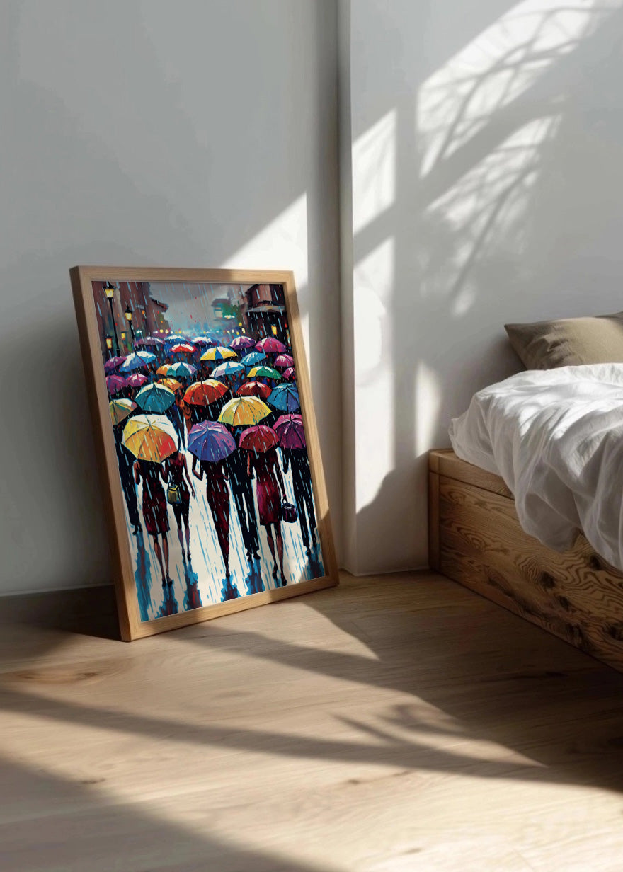 Cuadro Personas con paraguas de colores