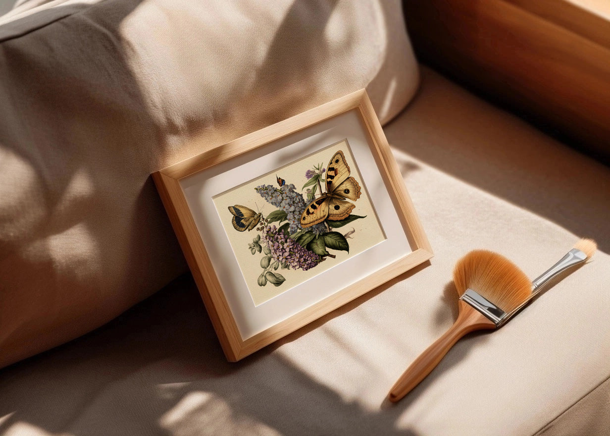 Cuadro Mariposas y flores estilo antiguo