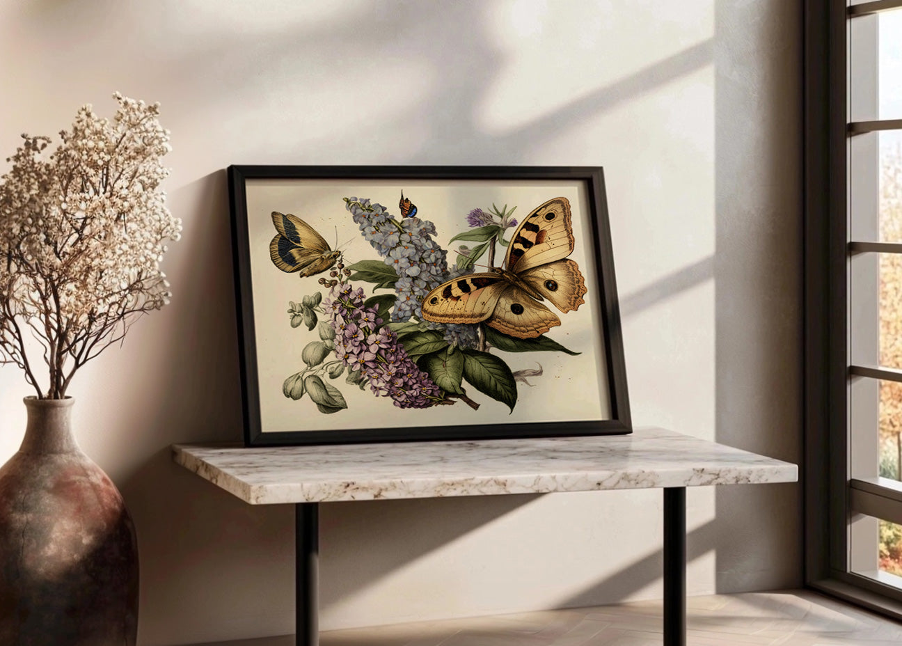 Cuadro Mariposas y flores estilo antiguo