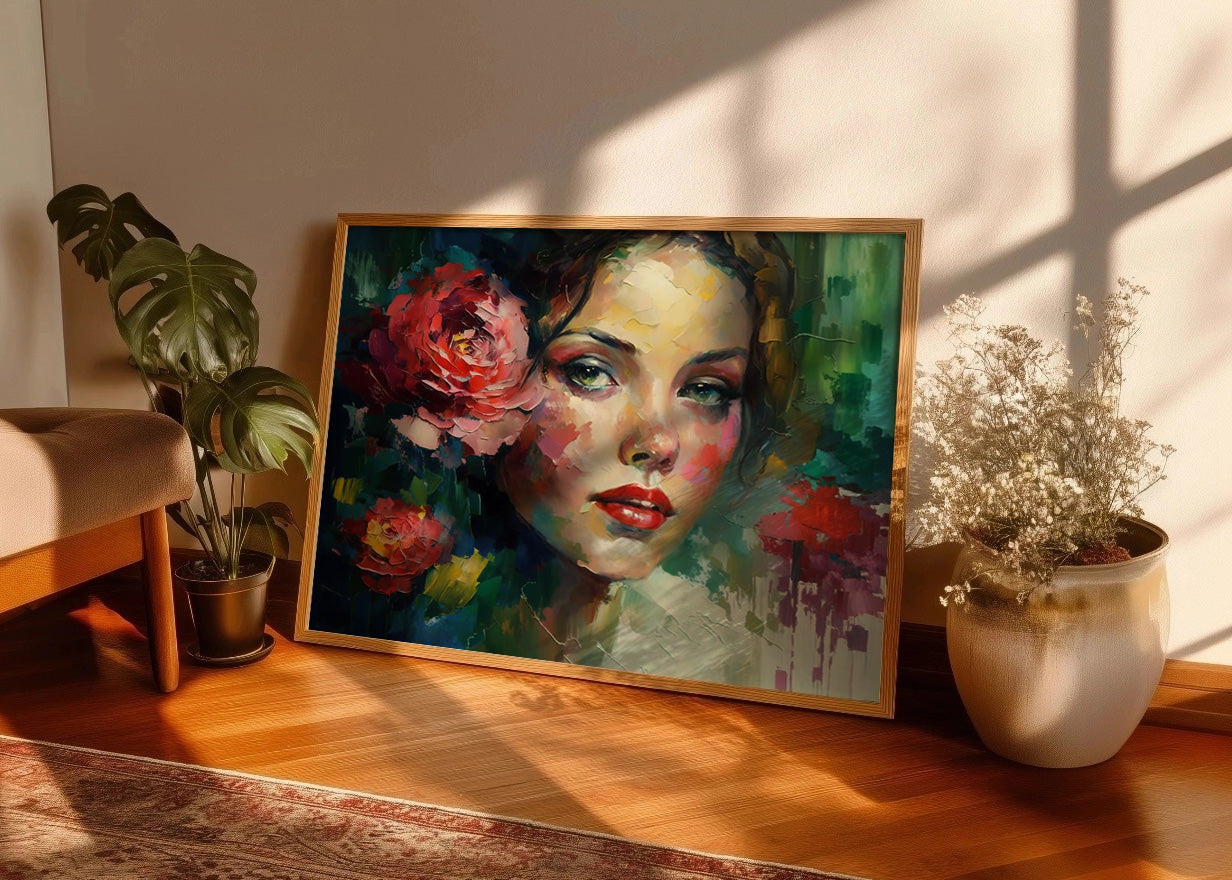 Cuadro Mujer con una flor en la oreja