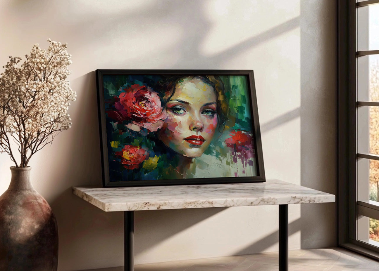 Cuadro Mujer con una flor en la oreja