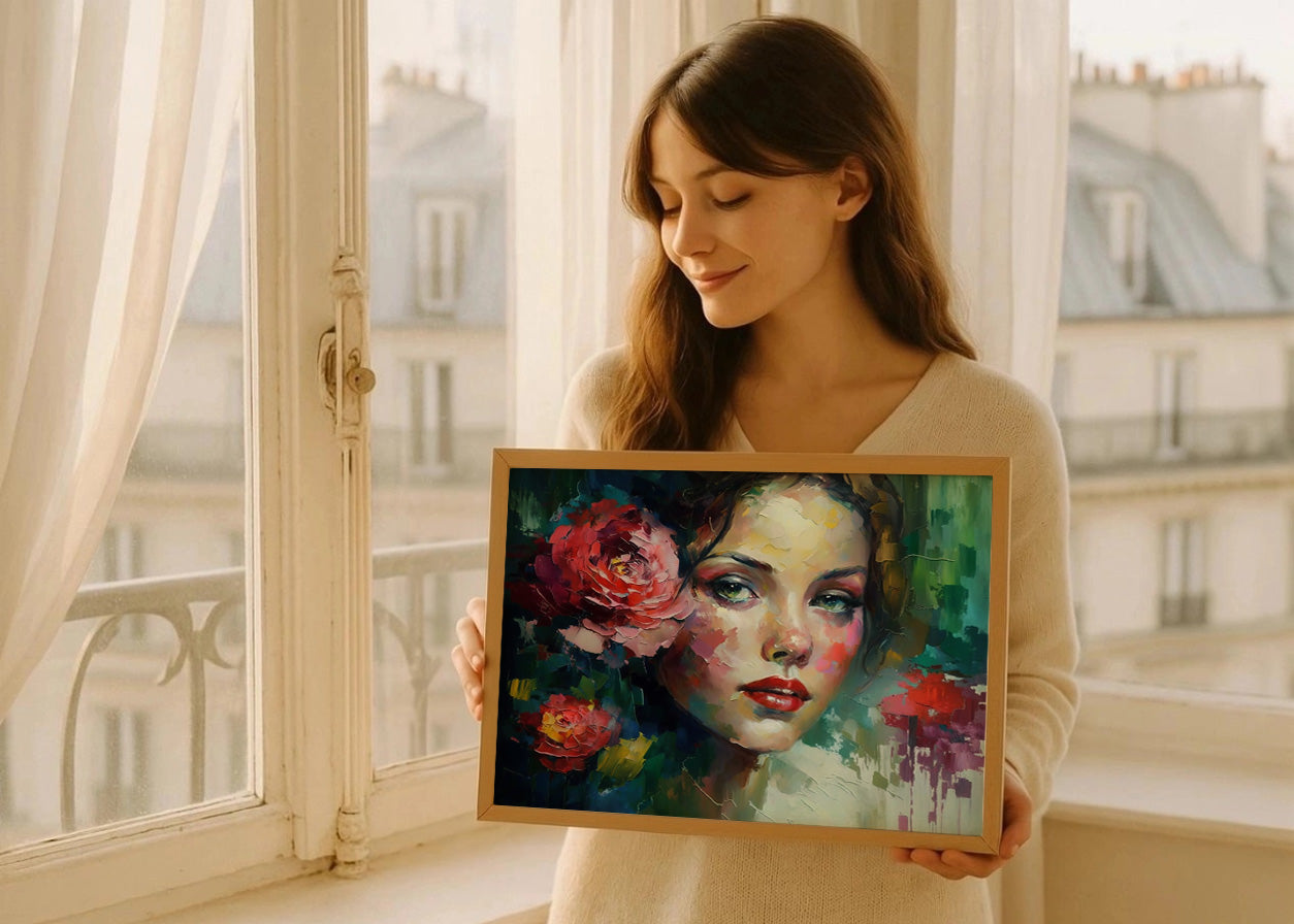 Cuadro Mujer con una flor en la oreja