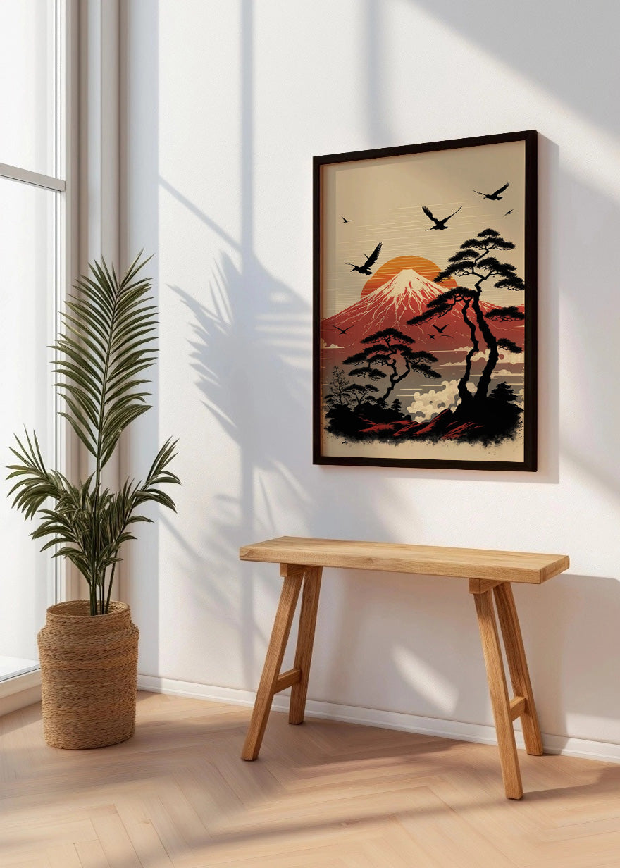 Cuadro Montañas y árboles estilo japonés