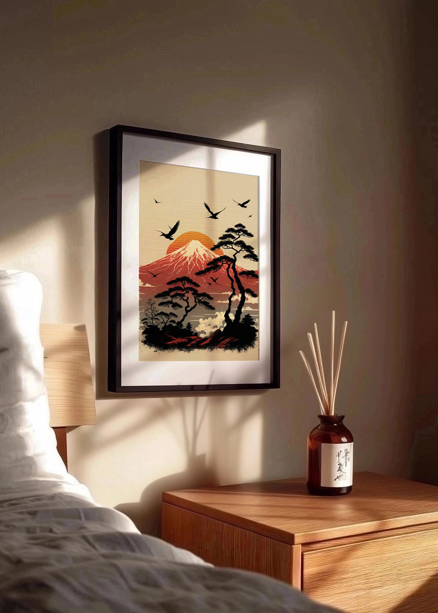 Cuadro Montañas y árboles estilo japonés