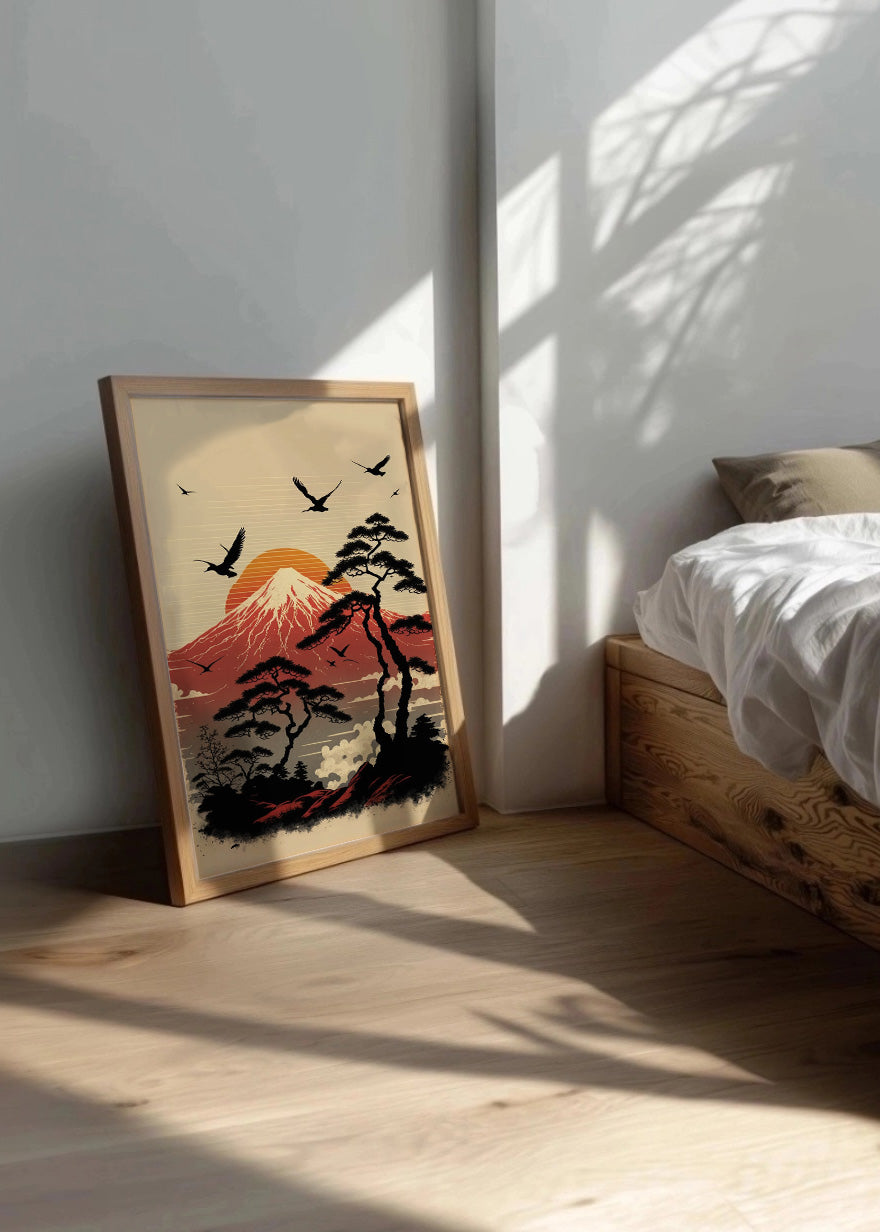 Cuadro Montañas y árboles estilo japonés
