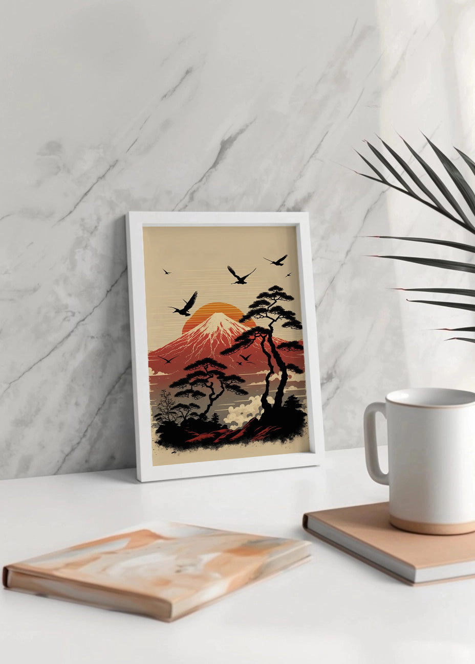 Cuadro Montañas y árboles estilo japonés