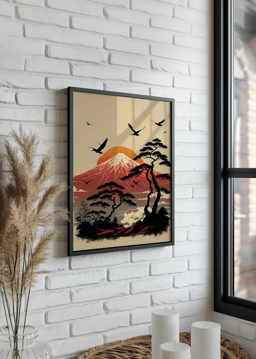 Cuadro Montañas y árboles estilo japonés
