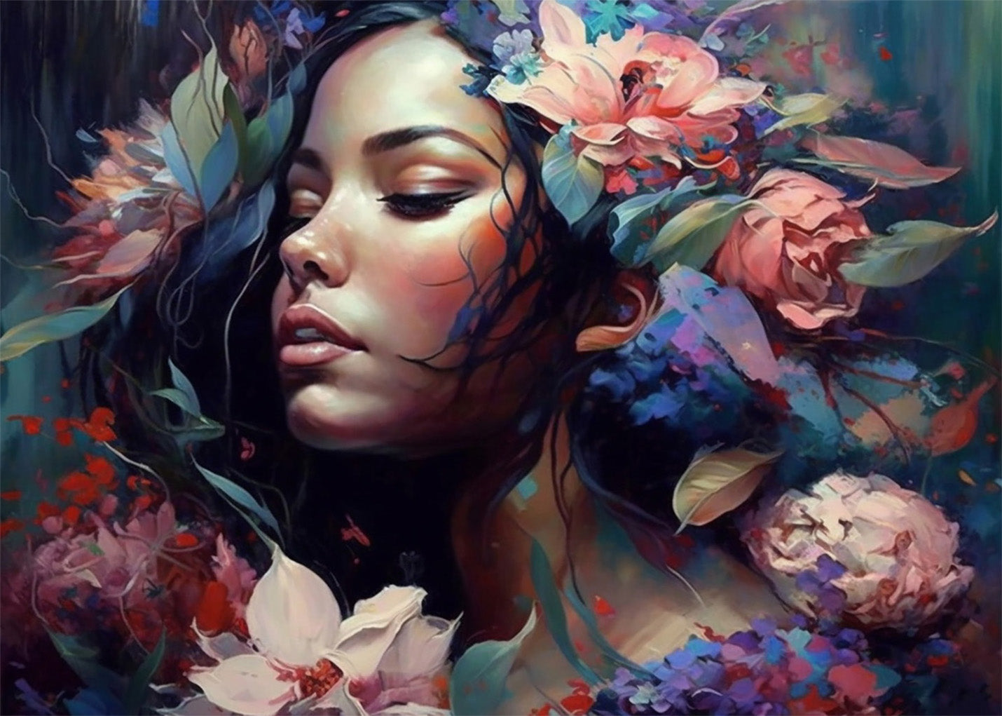 Cuadro Belleza femenina llena de flores