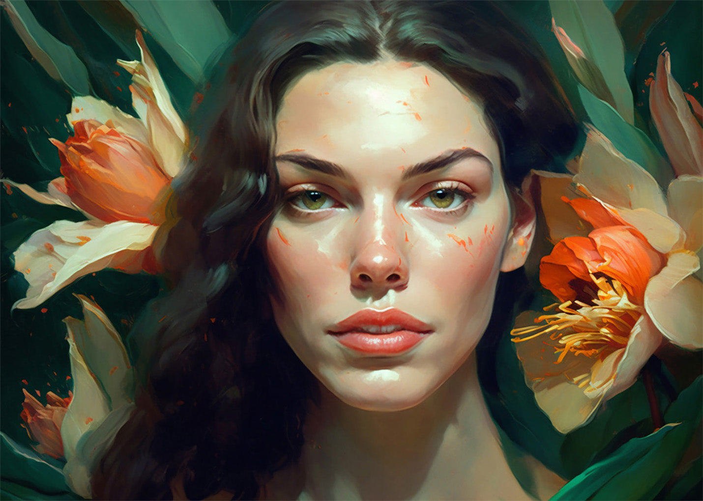 Cuadro Retrato de mujer con flores