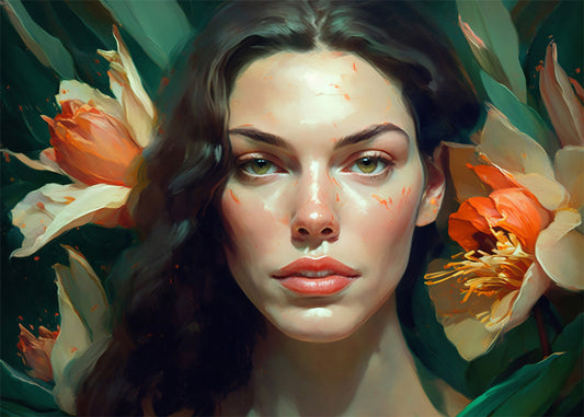 Cuadro Retrato de mujer con flores