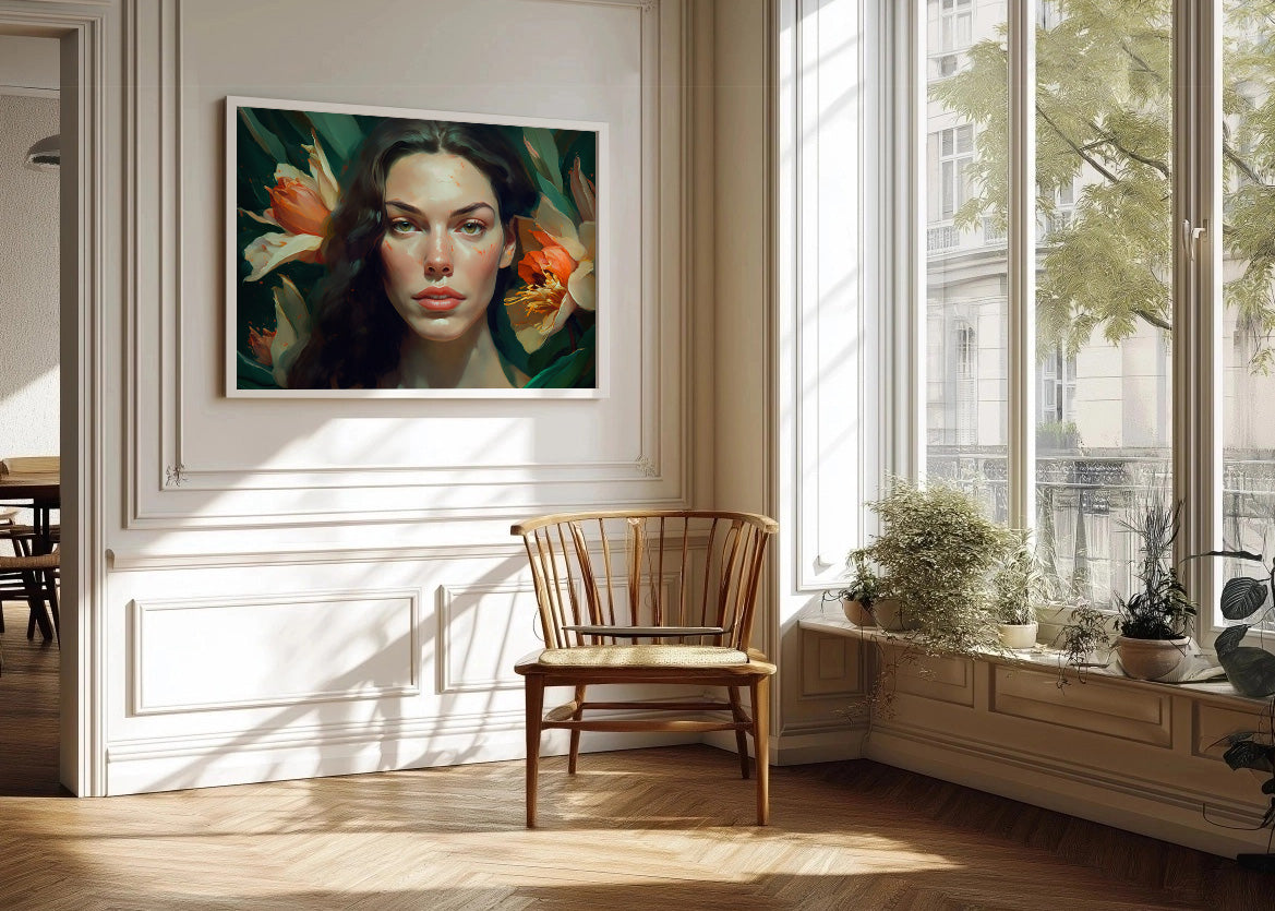 Cuadro Retrato de mujer con flores