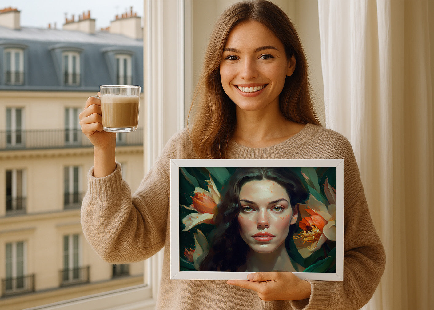 Cuadro Retrato de mujer con flores
