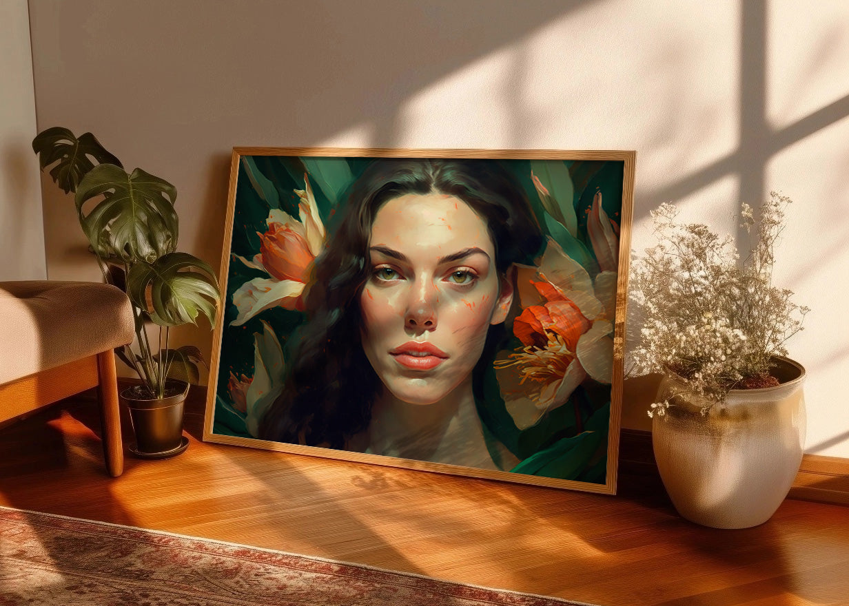 Cuadro Retrato de mujer con flores